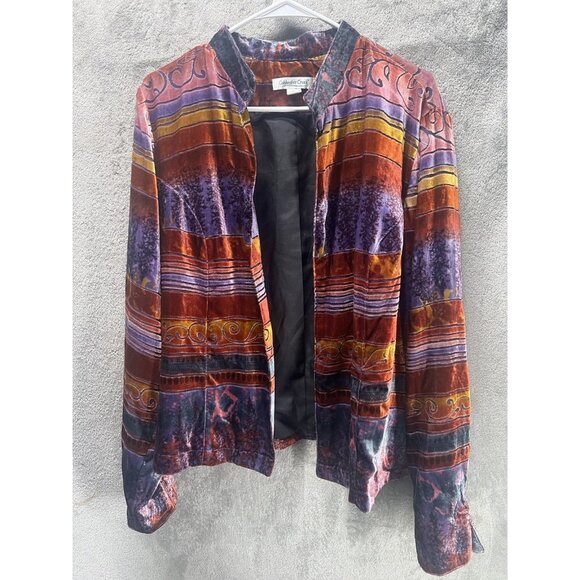 COLDWATER CREEK Women’s PL Multicolor Burnout Velvet Open Front Jacket Lined - Picture 1 of 5